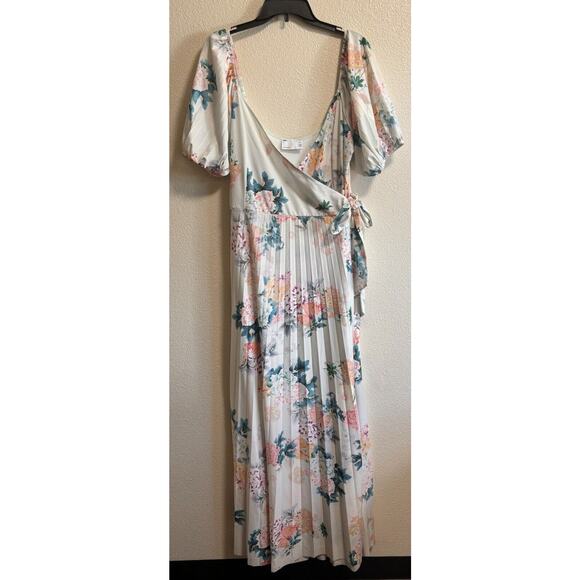 NEW Asos Curve Maxi Wrap Dress Puff Sleeve Floral Print Pleated Size 12 - Picture 2 of 11
